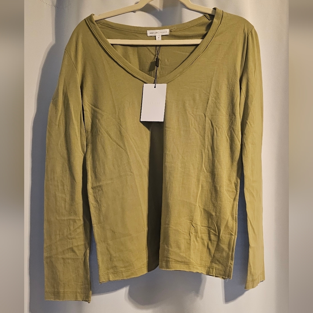 GREY LAB Light Olive V-Neck Blouse